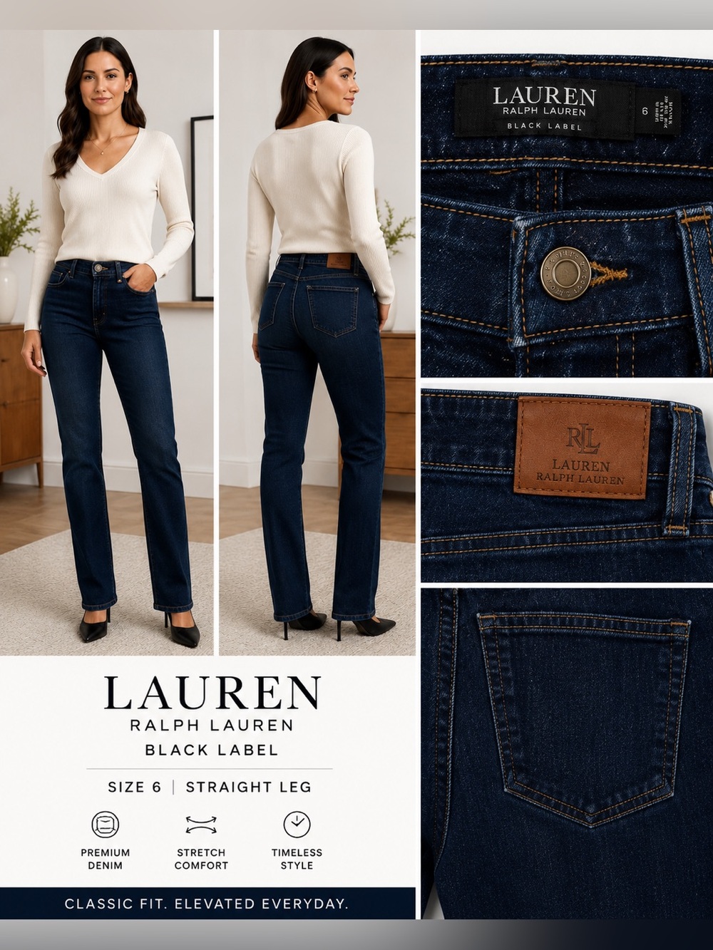 Lauren Ralph Lauren Dark Wash Straight Leg Jeans Women’s Size 6 Black Label